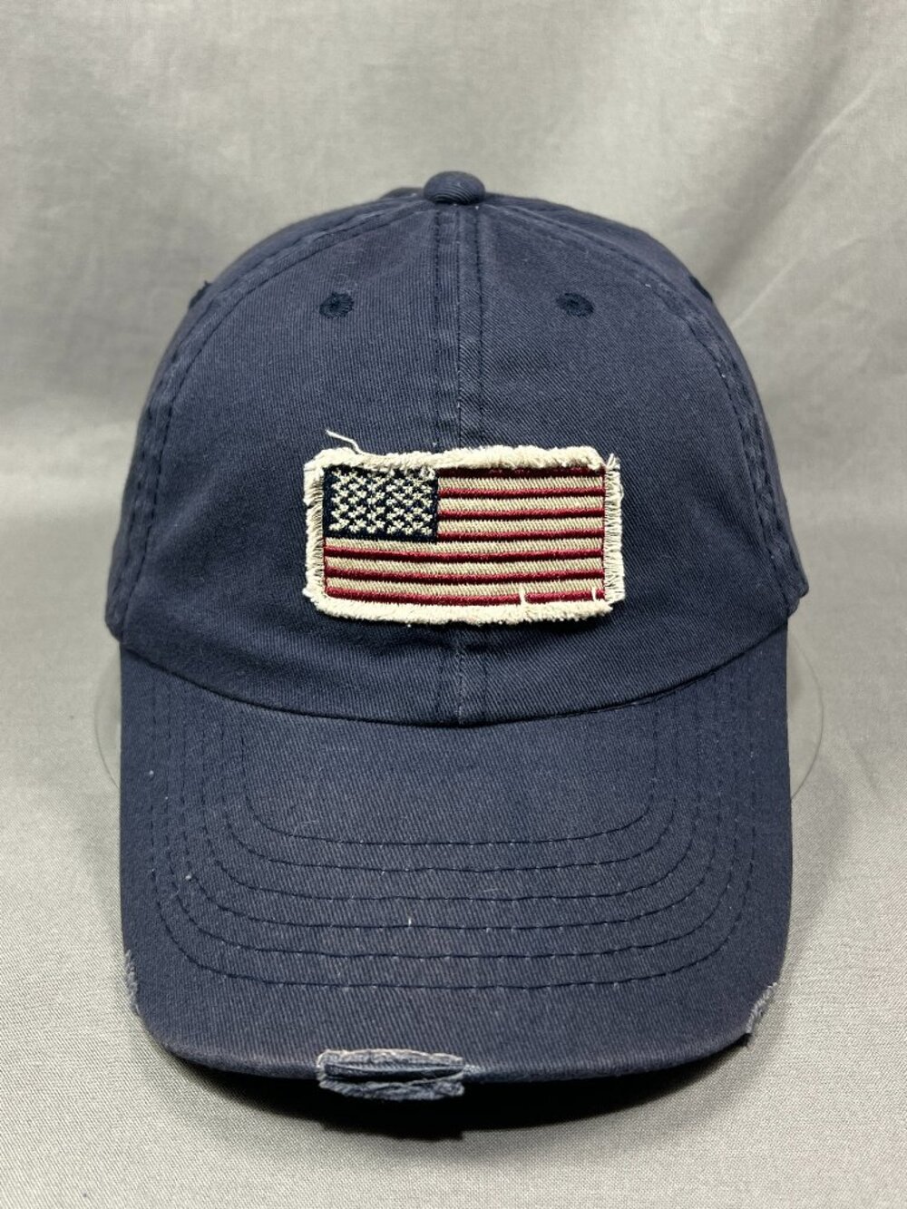 US Flag Distressed Strapback Hat Navy Blue Adjustable American Mens Dad Cap